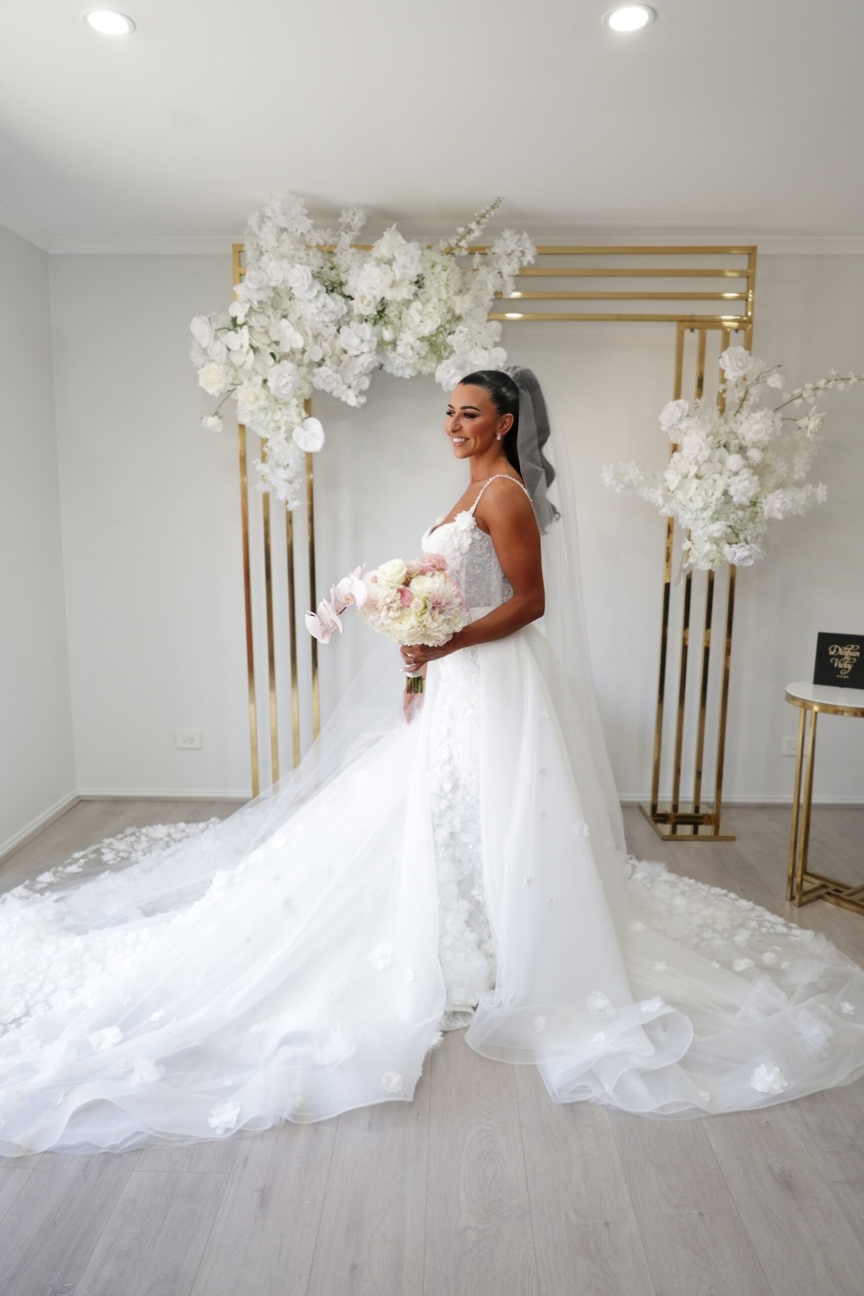BLANCHE BRIDAL Wedding Gown with Overskirt + Veil