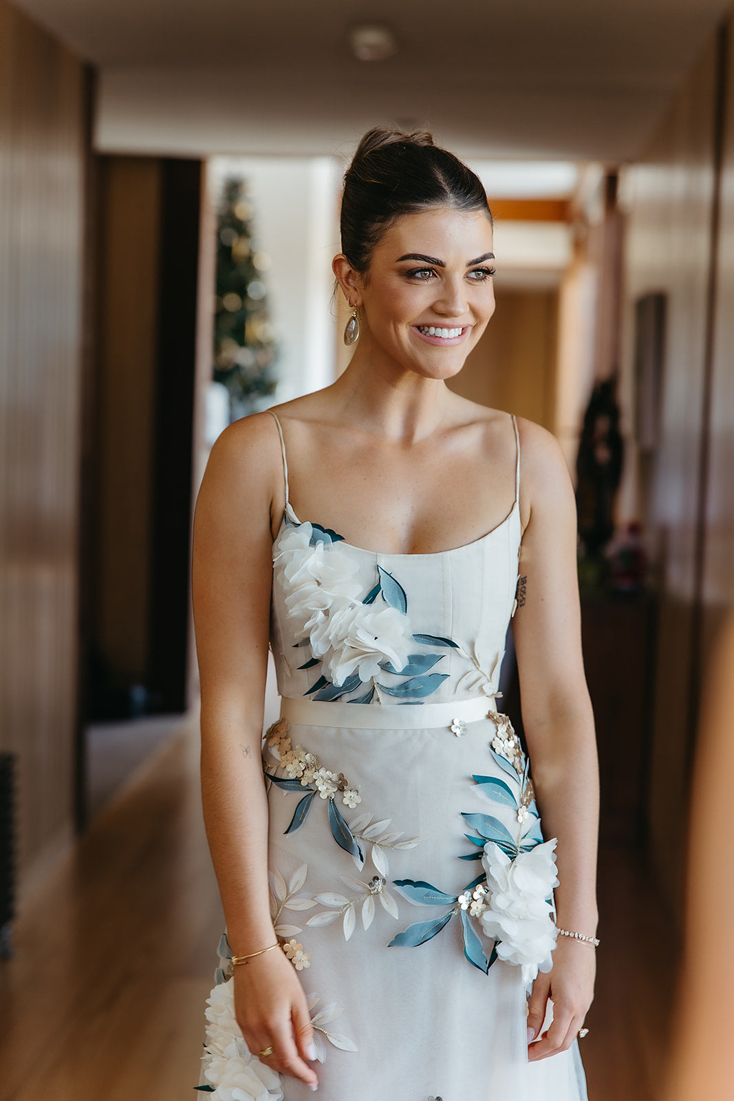 Custom Floral Mesh Applique Gown - size 8