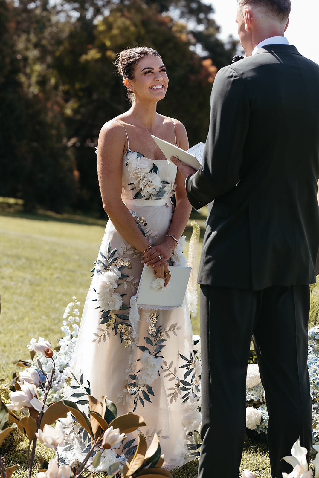 Custom Floral Mesh Applique Gown - size 8