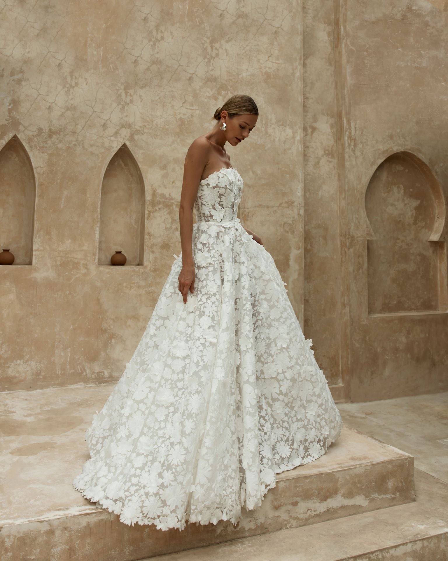 Custom-Made European 2D Lace - Ella Moda Strapless Boned Dress - Size 8