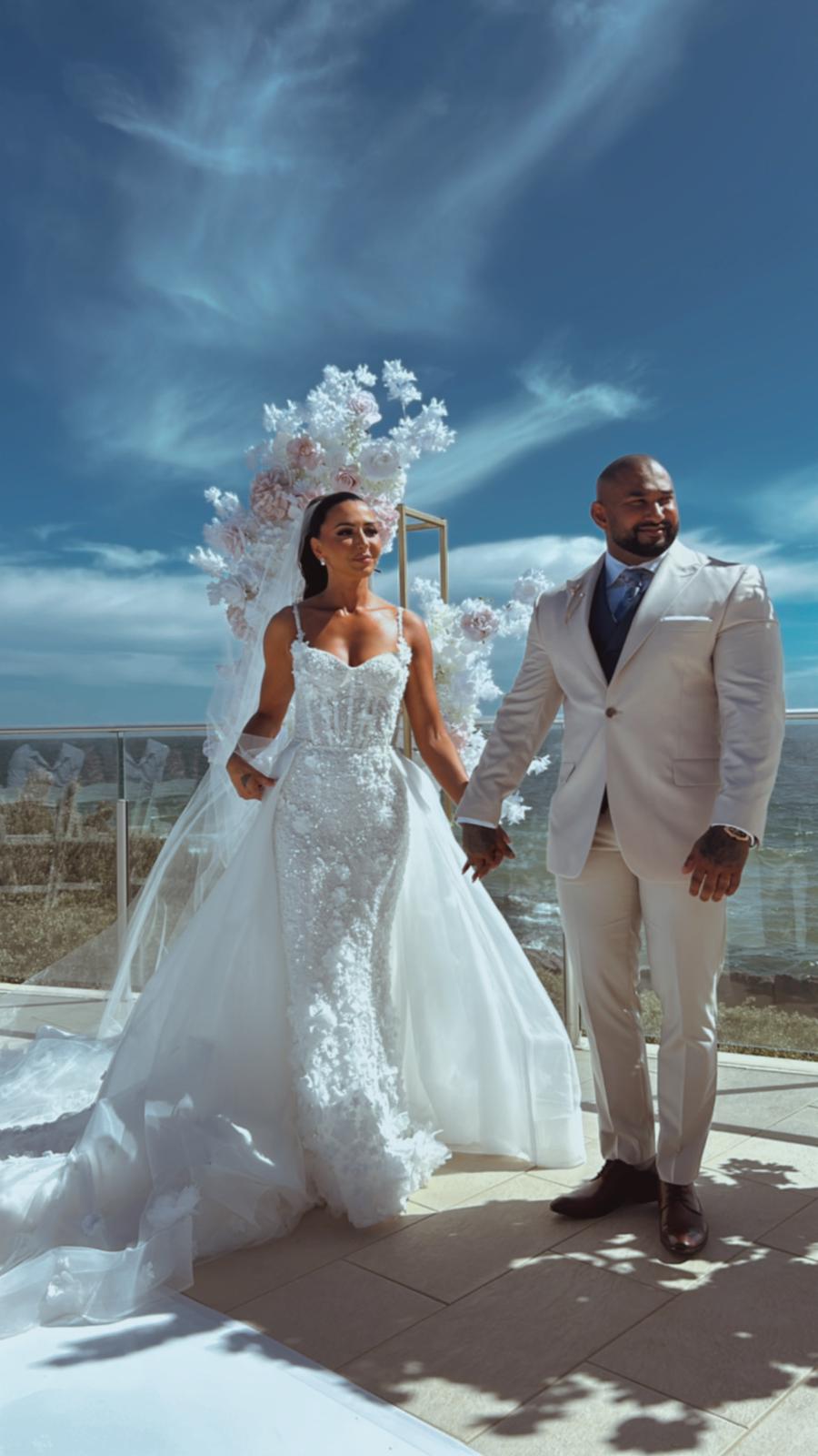 BLANCHE BRIDAL Wedding Gown with Overskirt + Veil