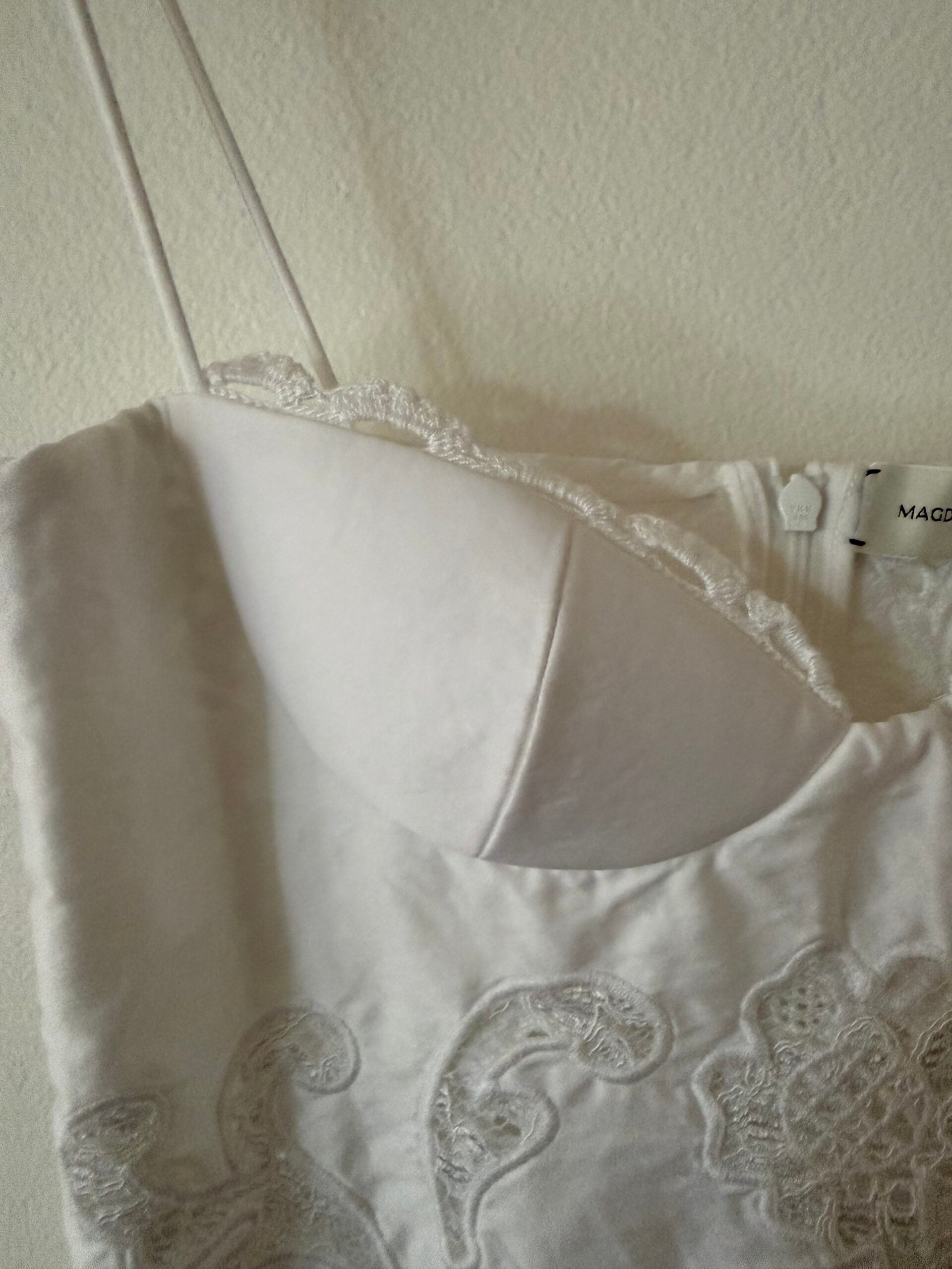 Lace poplin bustier mini dress in white