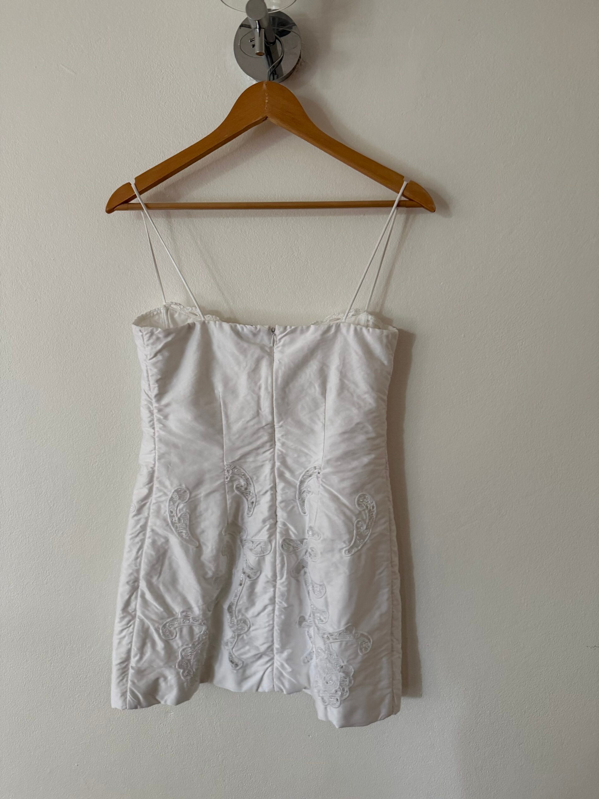 Lace poplin bustier mini dress in white