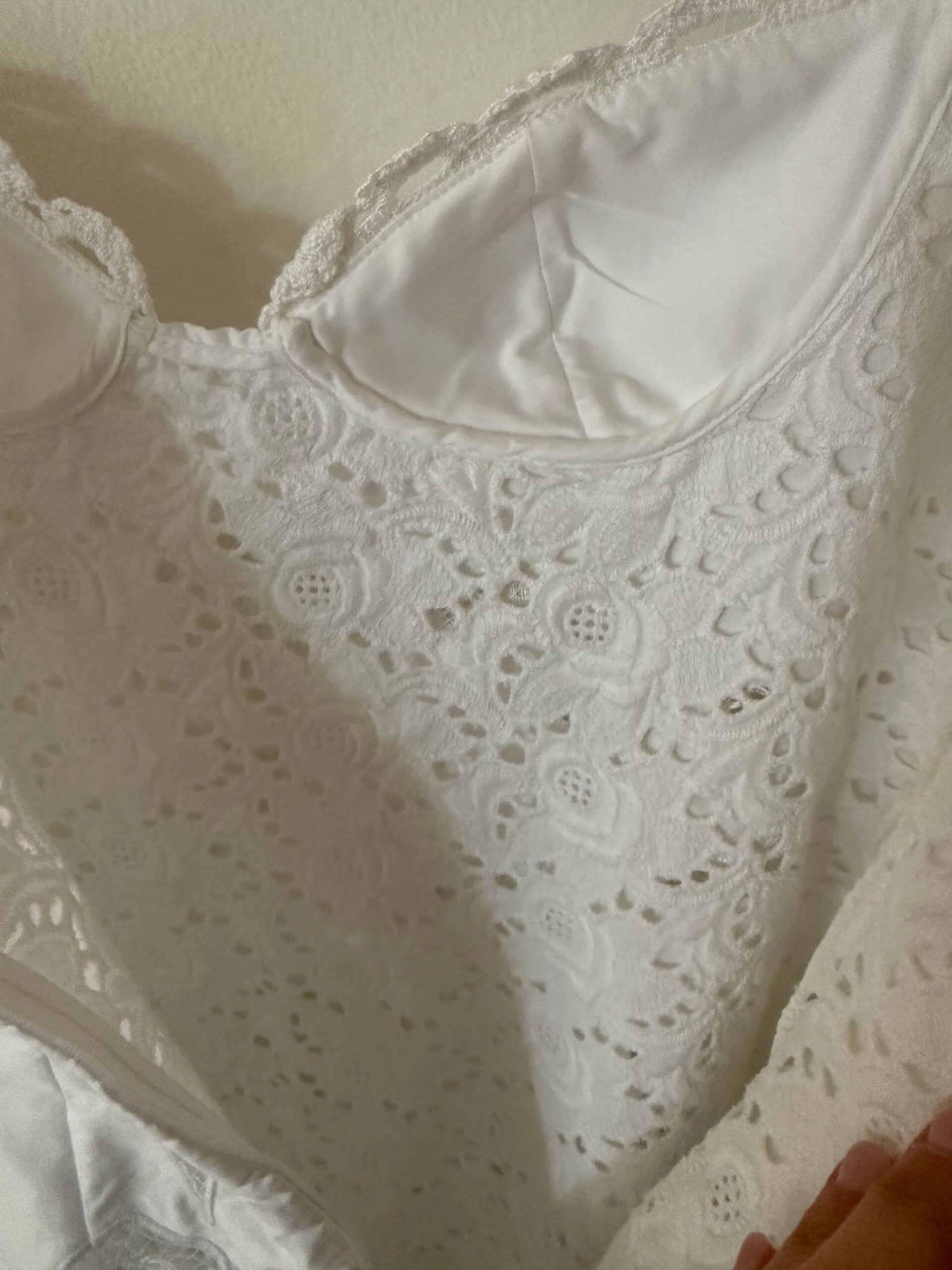 Lace poplin bustier mini dress in white