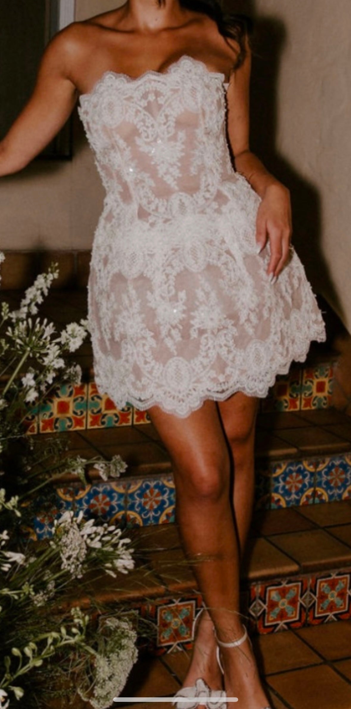 Maraya Blanc Lace Mini Dress