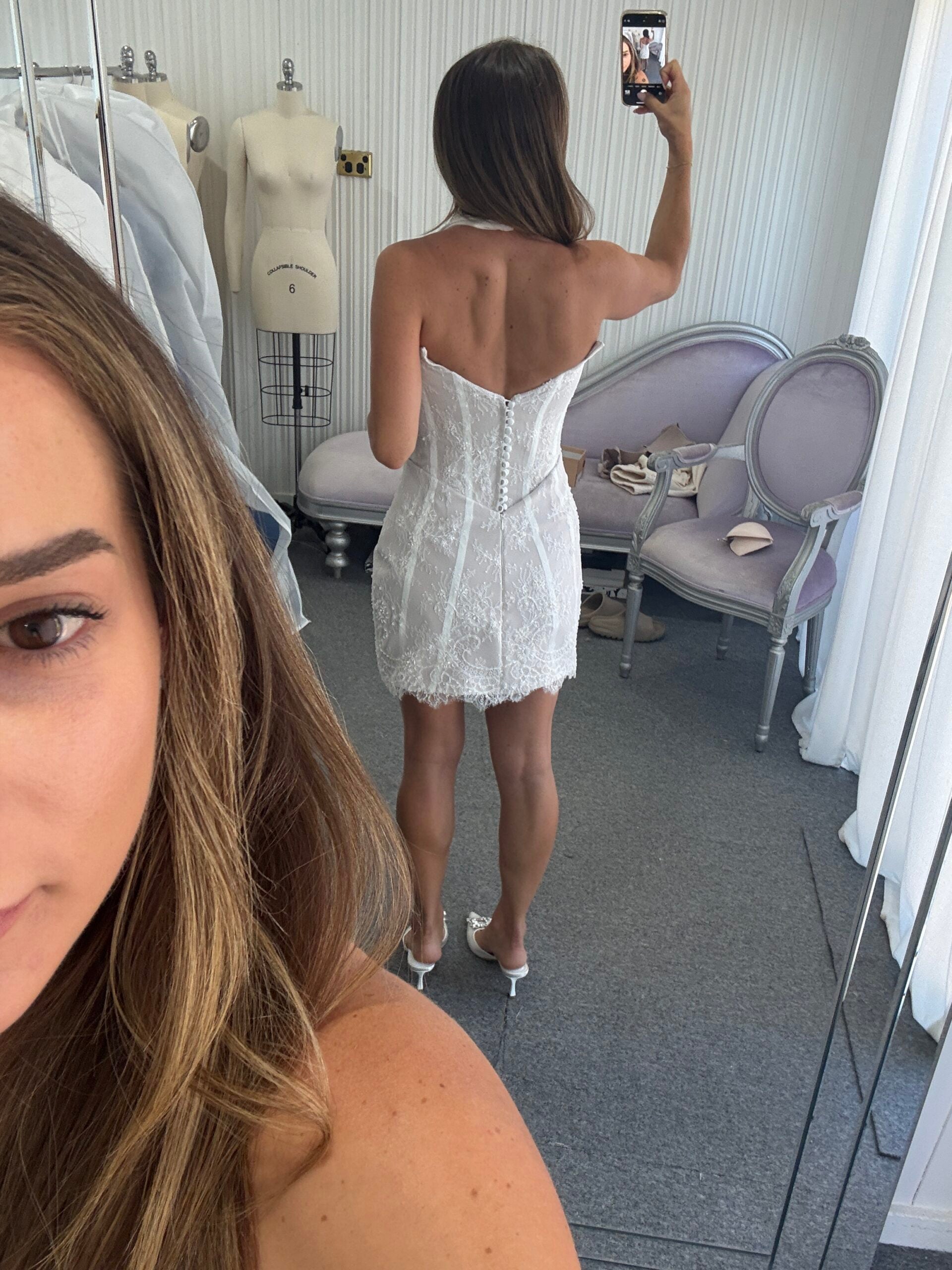Custom Mini Lace Halter Bridal Dress by Zoe Marie Couture