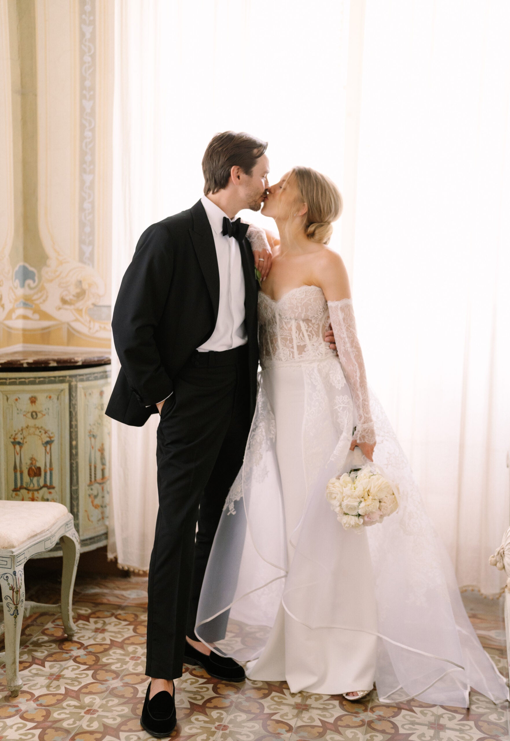 Custom Gemy Maalouf Bridal Gown with overskirt and sleeves