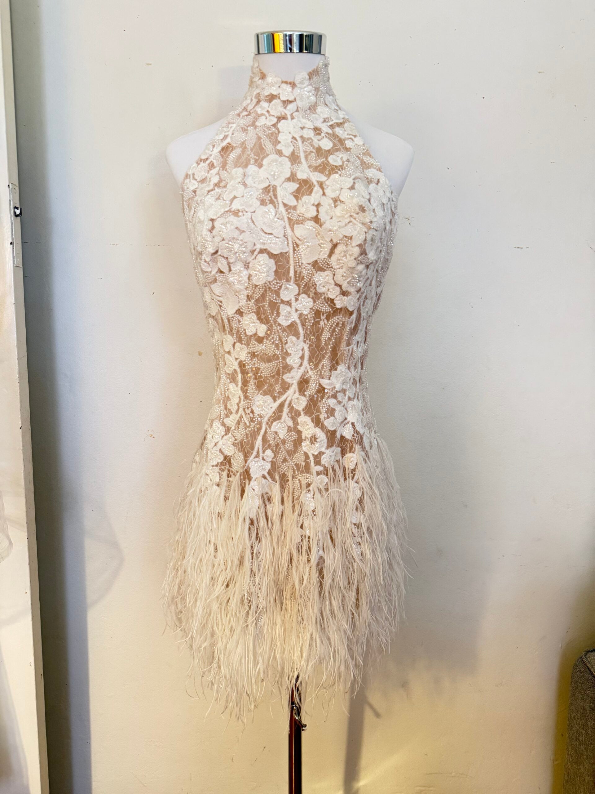 Aston Bridal Halter Reception Dress With Feathers