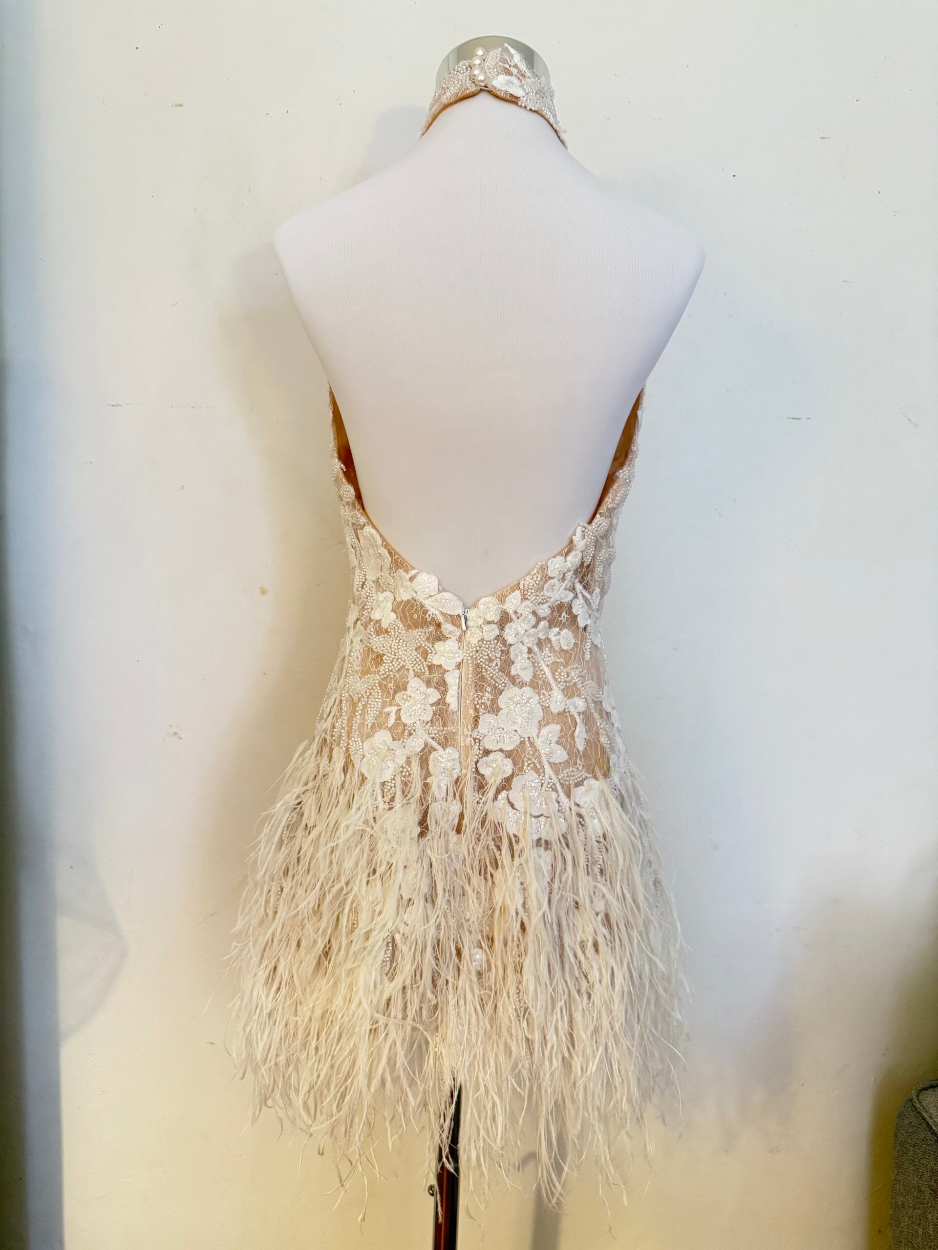 Aston Bridal Halter Reception Dress With Feathers