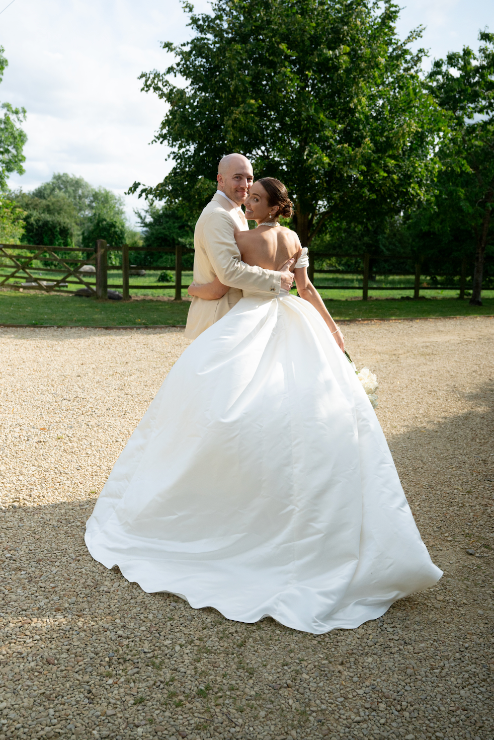 “Danielle” by Savannah Miller – Elegant Off-Shoulder Satin A-Line Gown