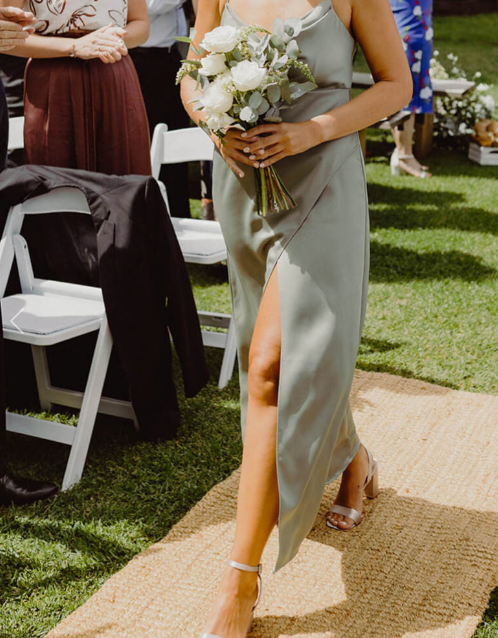 BHLDN Remy Satin Gown in Sage / Moss
