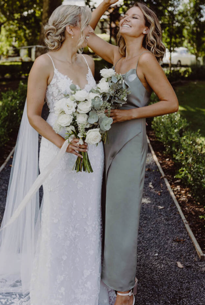 BHLDN Remy Satin Gown in Sage / Moss