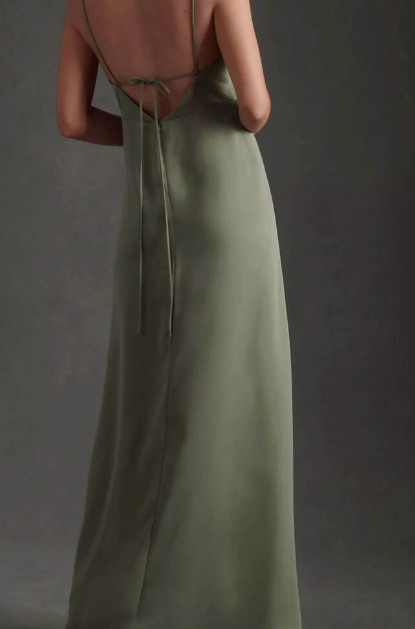 BHLDN Remy Satin Gown in Sage / Moss