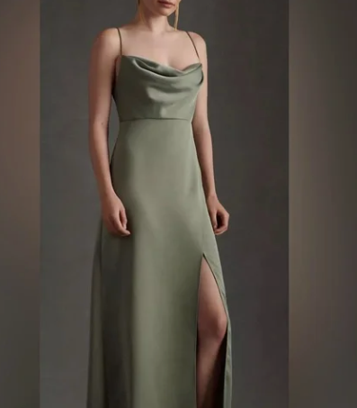 BHLDN Remy Satin Gown in Sage / Moss