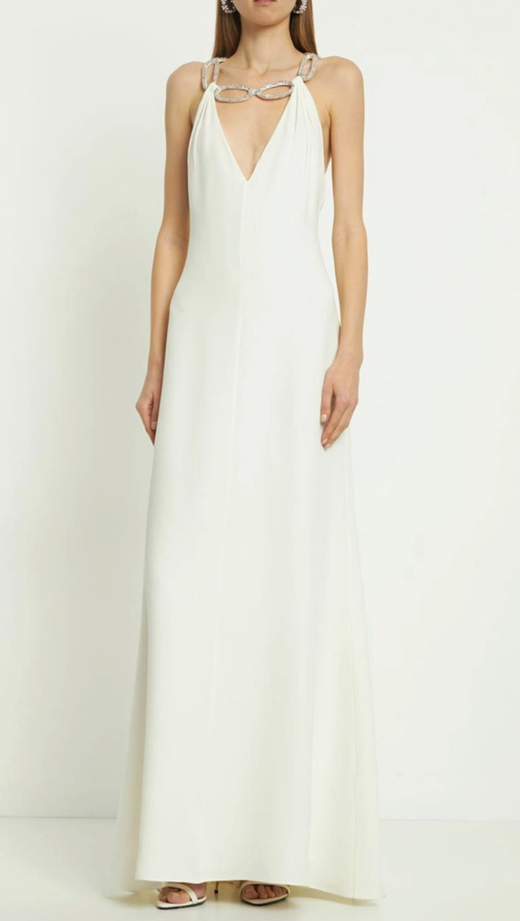 Valentino Silk Cady Chain Cross Back Long Gown