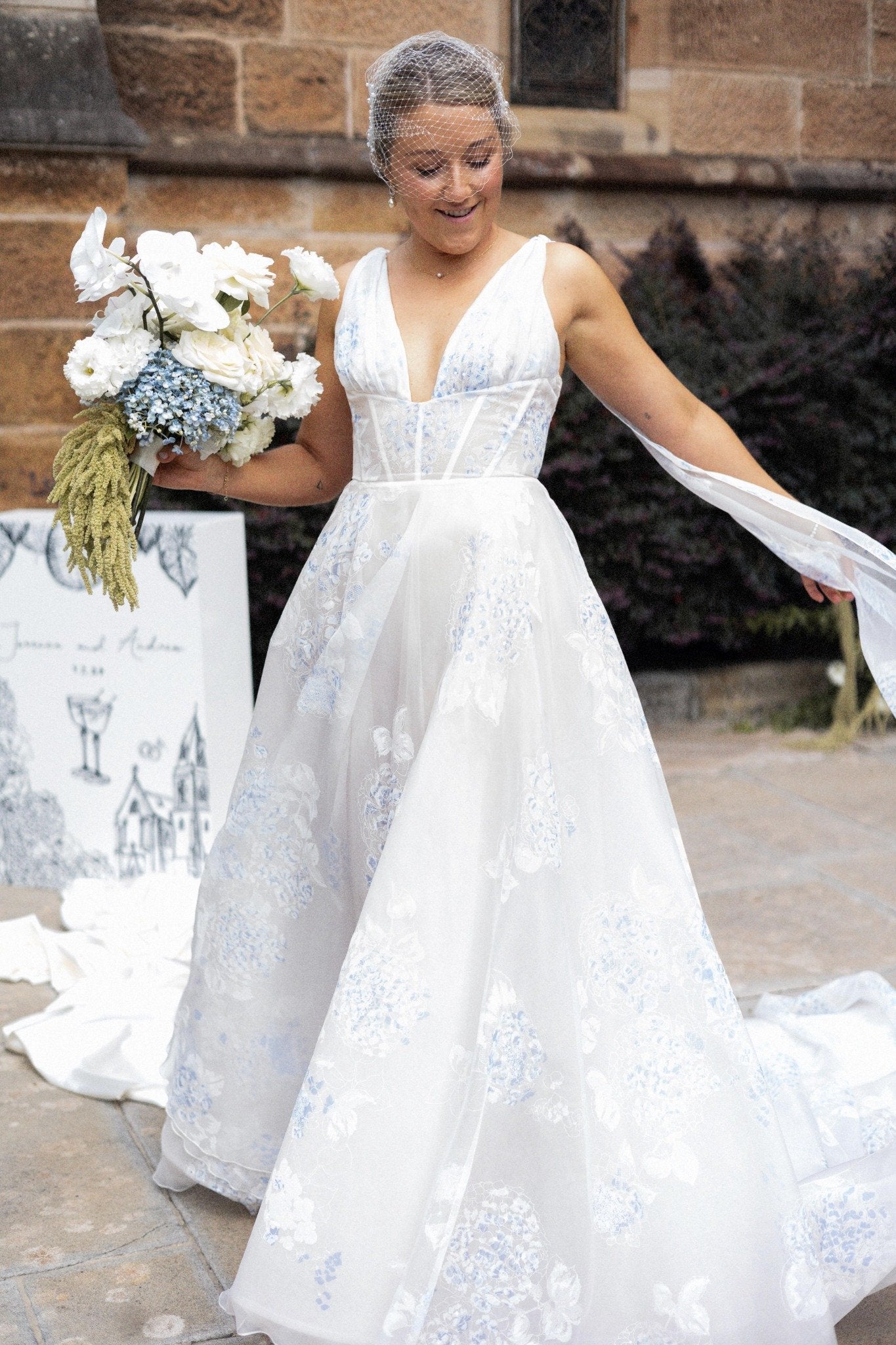 Custom J Andreatta Blue Hydrangea Gown - Ethereal and Romantic