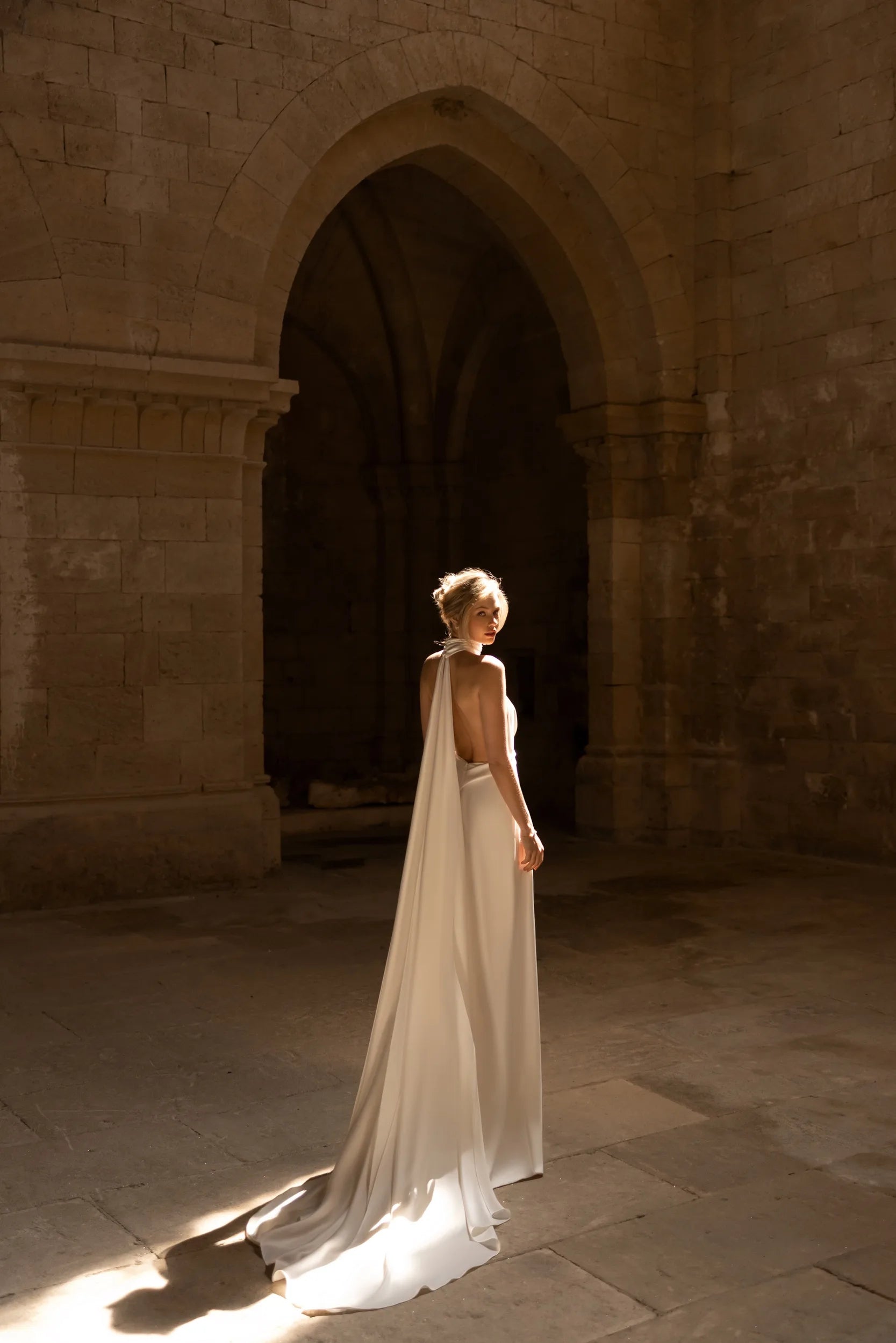 Eva Lendel Rouge Backless Halter Cape Wedding Dress