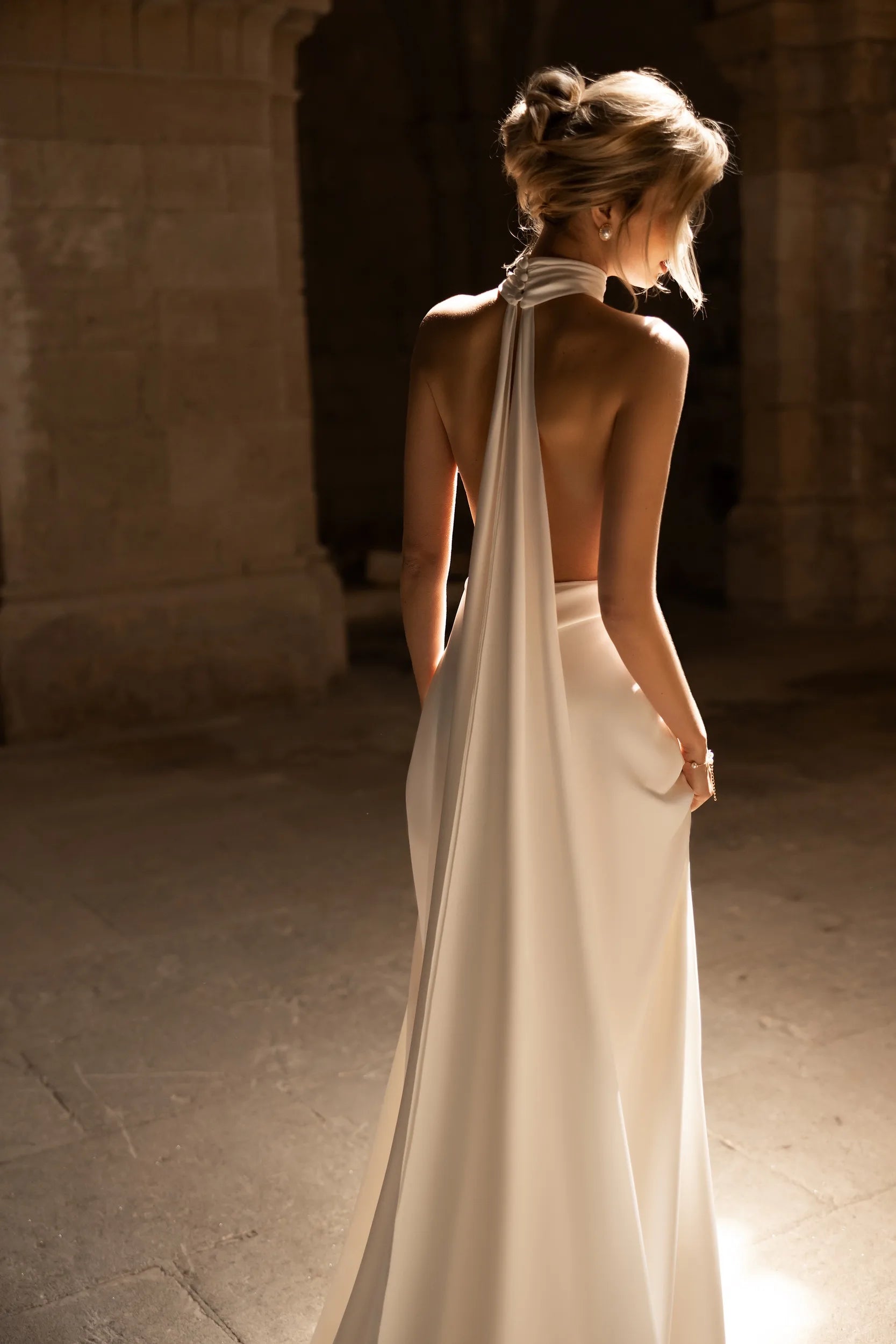 Eva Lendel Rouge Backless Halter Cape Wedding Dress