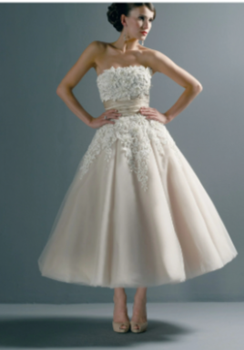 Floral and Tulle Tea Length Wedding Dress