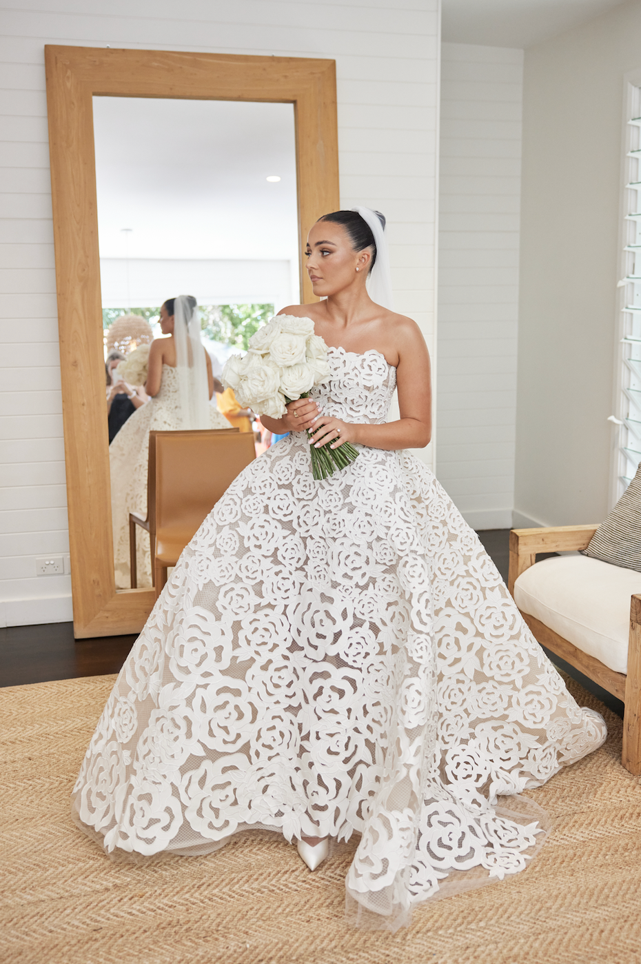 ivory lace sleeve wedding dress Ivory Lace and Satin V-neck Long Sleeve Beaded Wedding Dress US8 / Custom Color