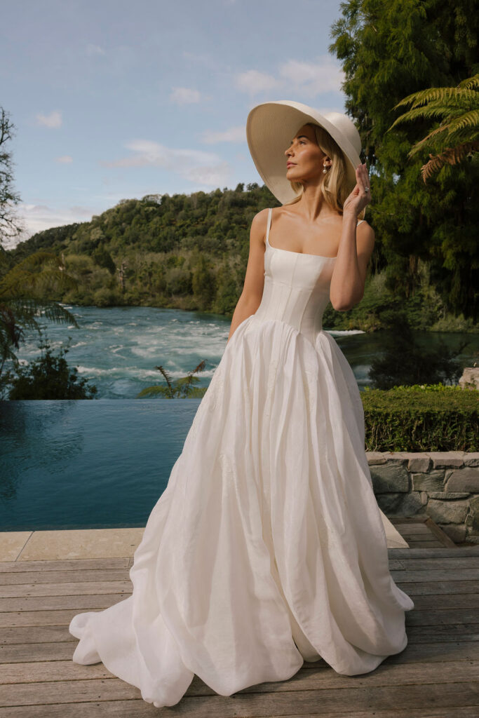 danielle frankel wedding dresses Emory Gown Belle Bridal Atelier Chicago Belle Atelier A luxurious satin gown with a pleated bodice and elegant dropped waist Danielle Frankel Bridal + Wedding